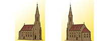 1:160 VOLLMER 47760  Stadtkirche Stuttgart-Berg. Das Original steht in Stuttgart. Die Historie läßt sich bis ins Jahr 1470 zurückverfolgen: 20cm x 10cm x 26,5cm